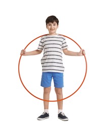 Photo of Boy with hula hoop on white background