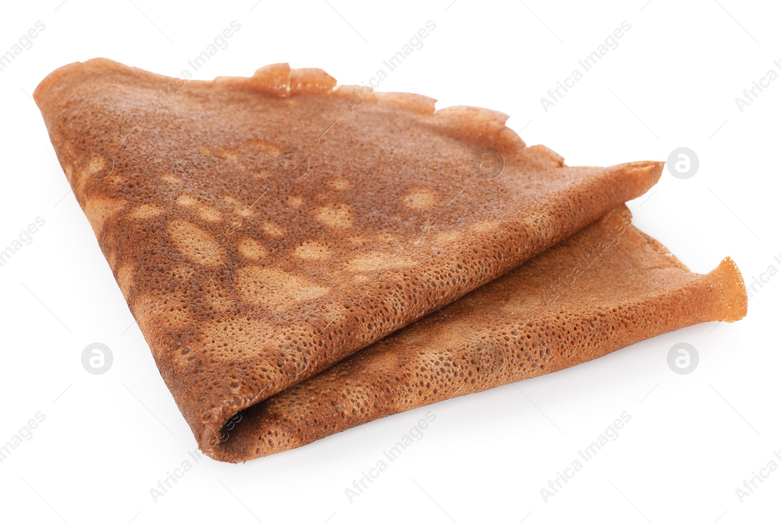 Photo of One delicious chocolate crepe isolated on white