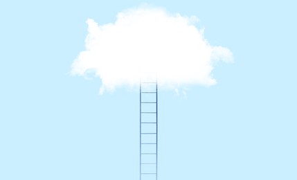 Image of Ladder leading to cloud on light blue background