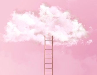 Image of Ladder leading to cloud on pink background