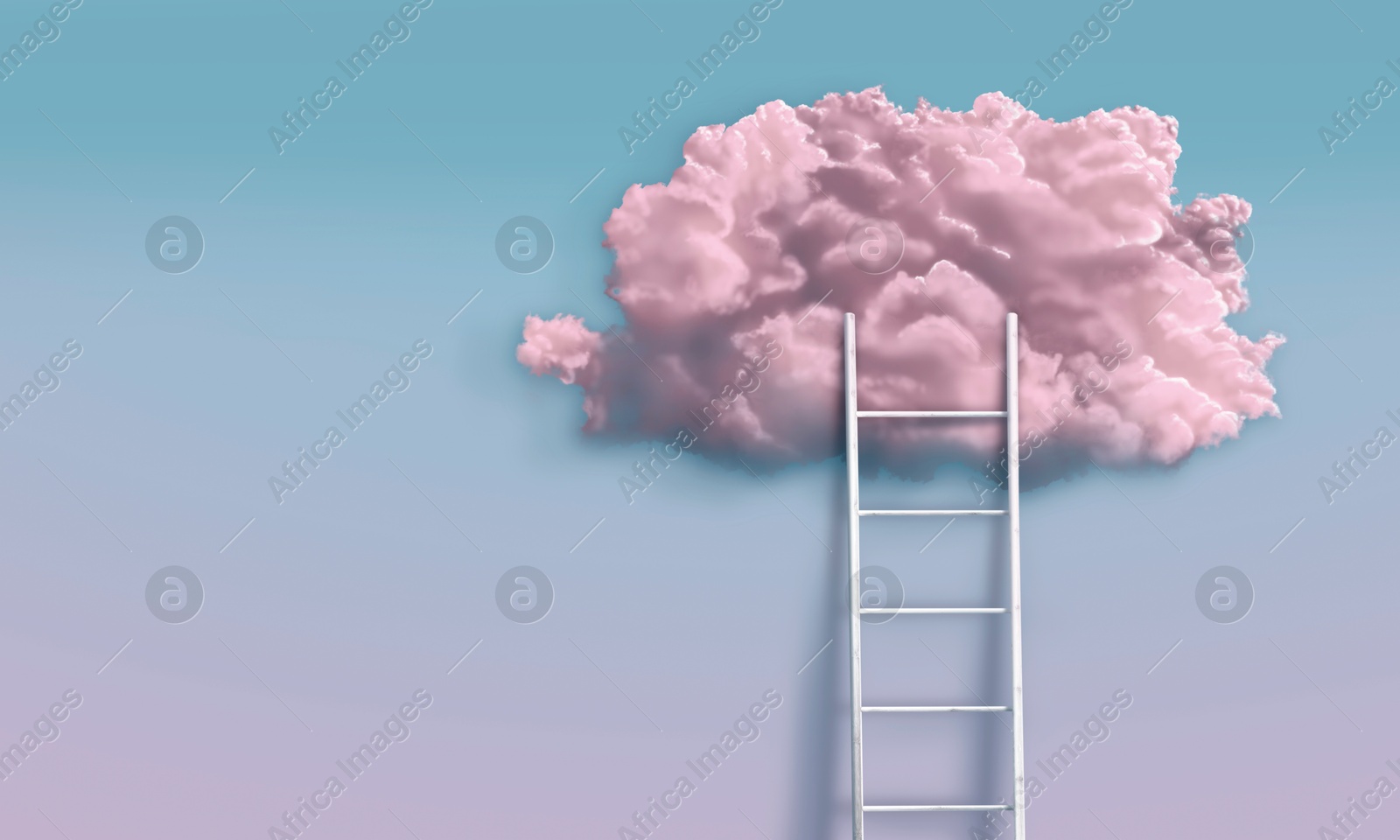 Image of Ladder leading to pink cloud on light blue gradient background