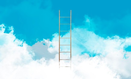 Image of Ladder coming out from clouds in sky