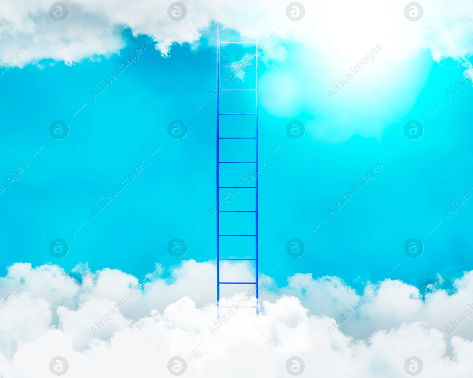 Image of Ladder coming out from clouds in sky