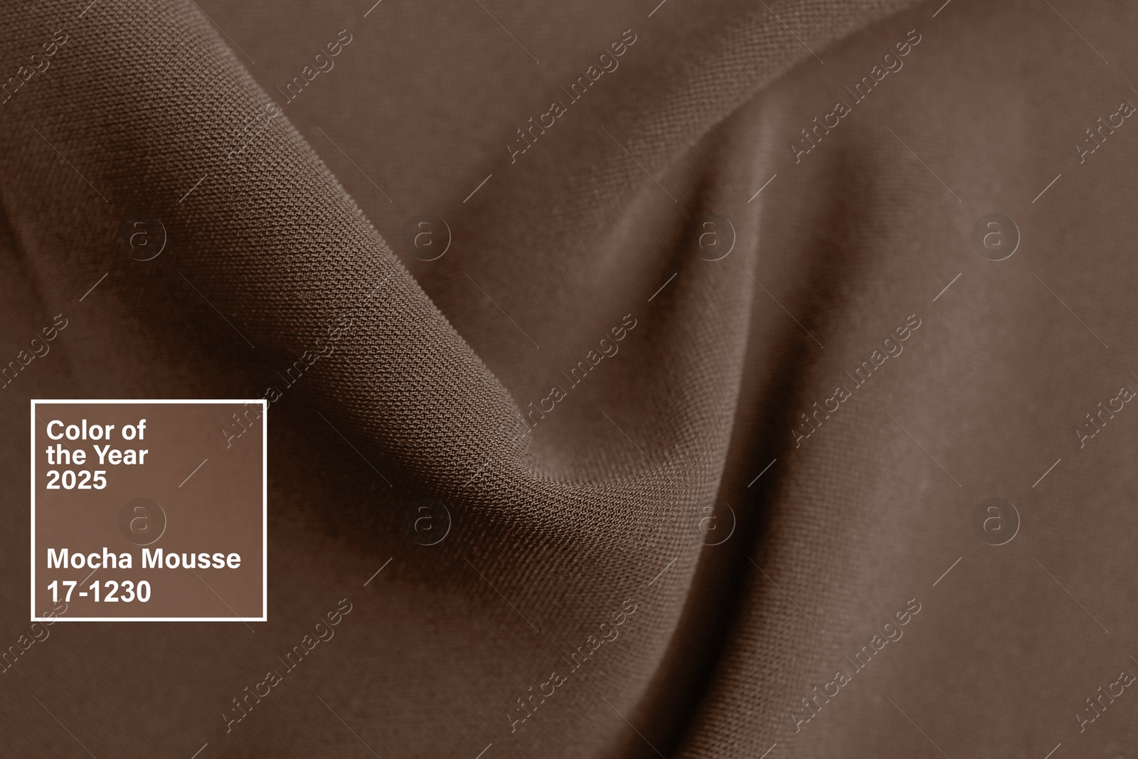 Image of Mocha mousse - color of 2025 year. Fabric in brown shade, closeup