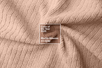 Image of Mocha mousse - color of 2025 year. Microfiber cloth in brown shade, closeup