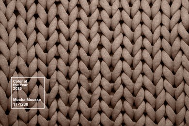 Image of Mocha mousse - color of 2025 year. Knitted fabric in brown shade, closeup