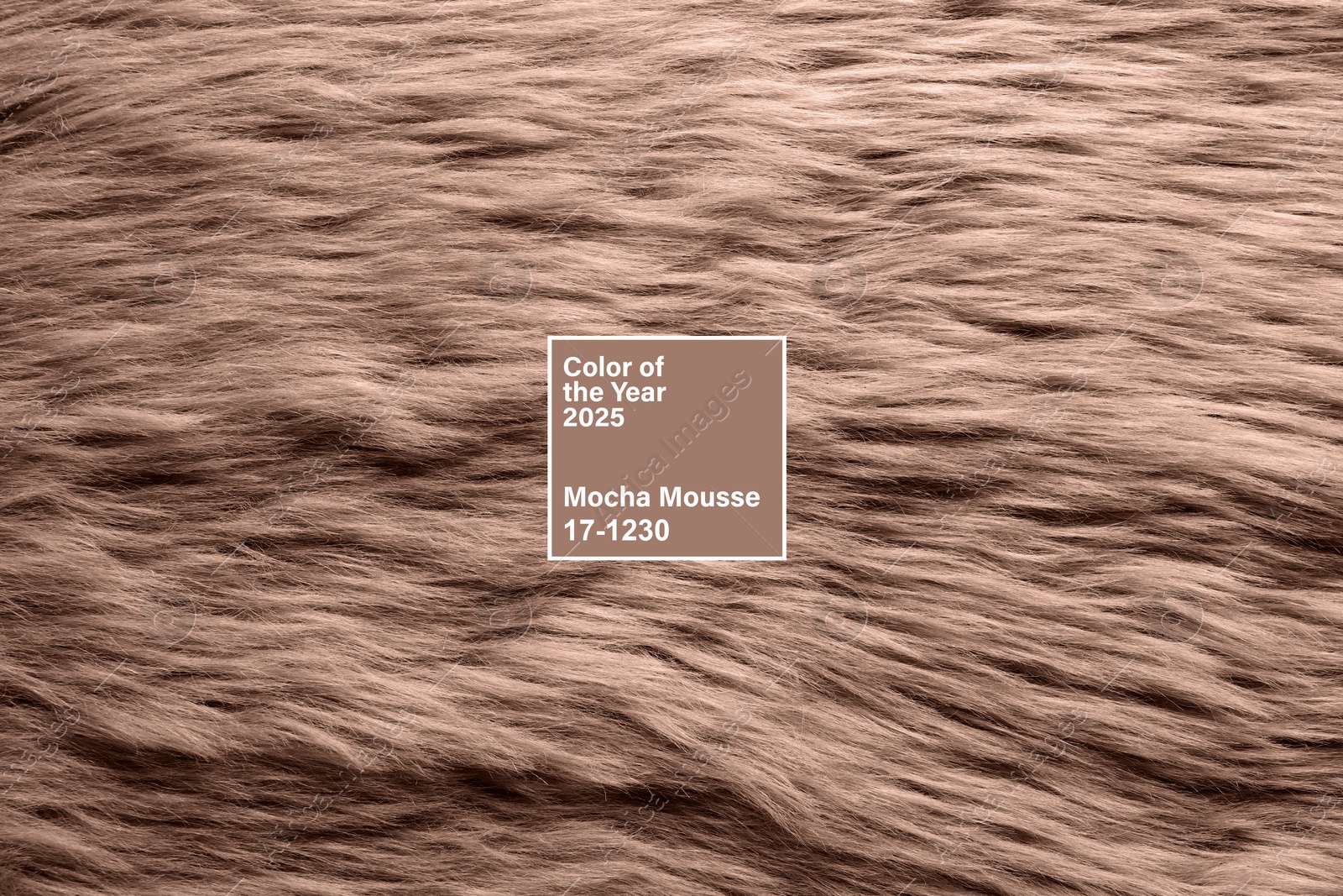 Image of Mocha mousse - color of 2025 year. Faux fur in brown shade, closeup