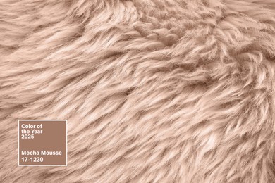 Image of Mocha mousse - color of 2025 year. Faux fur in brown shade, closeup