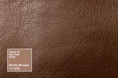 Image of Mocha mousse - color of 2025 year. Leather in brown shade, closeup