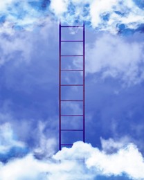 Image of Ladder coming out from clouds in sky