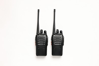 Photo of Walkie talkies on white background, top view