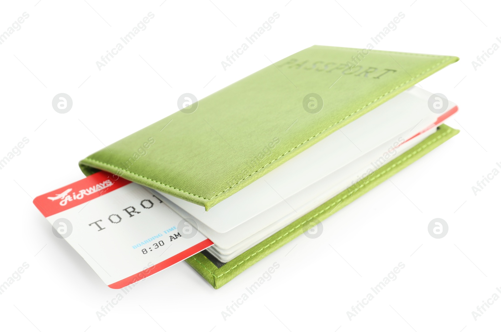 Photo of Passport with airplane ticket isolated on white