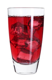 Photo of Sweet soda water with ice cubes in glass isolated on white