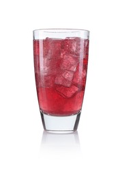 Photo of Sweet soda water with ice cubes in glass isolated on white