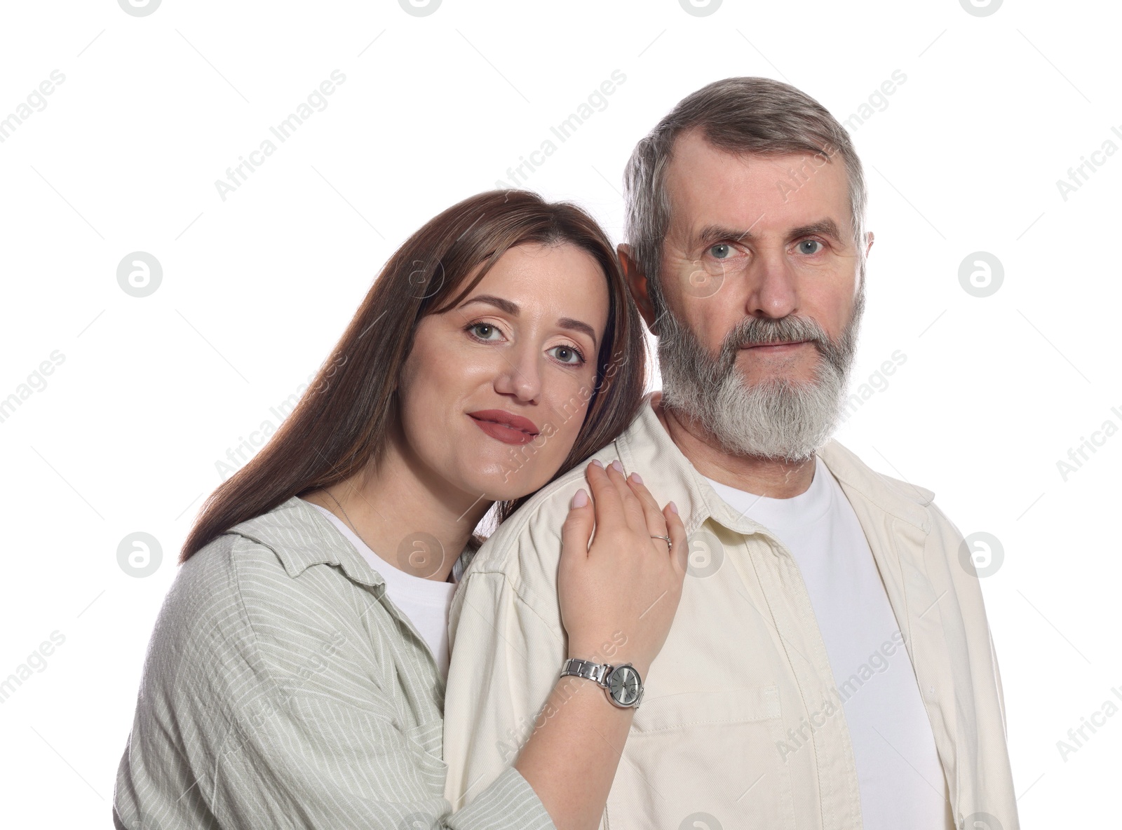 Photo of Family portrait of daughter and her father on white background