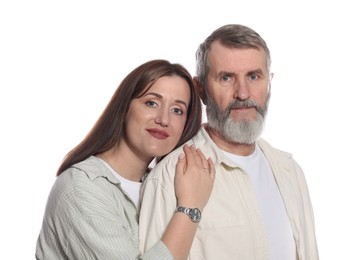 Photo of Family portrait of daughter and her father on white background