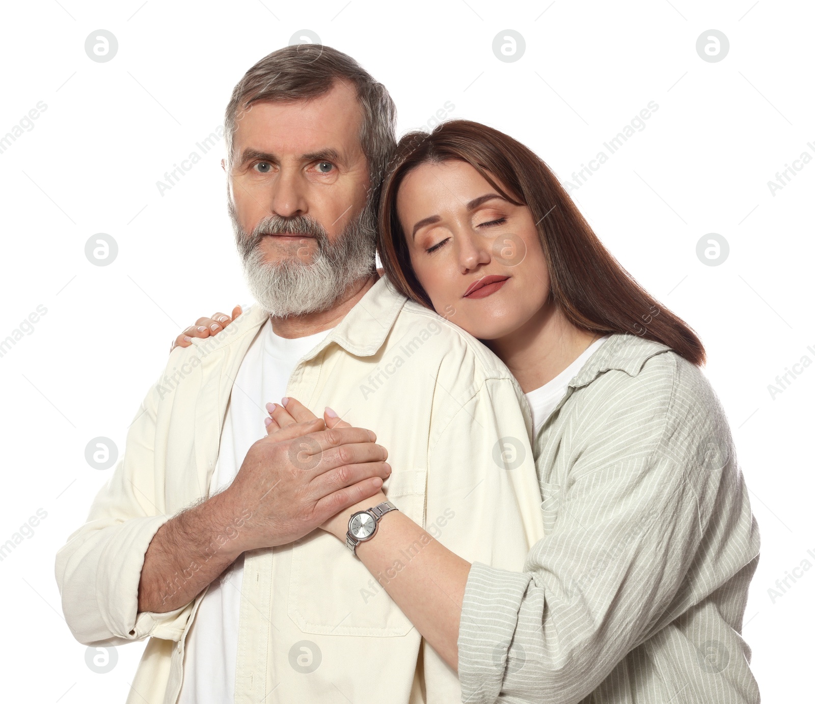 Photo of Family portrait of daughter and her father on white background