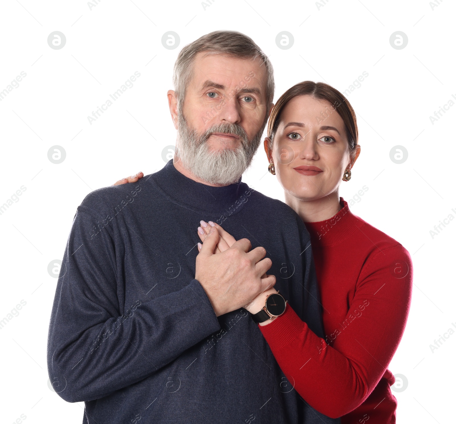 Photo of Family portrait of daughter and her father on white background