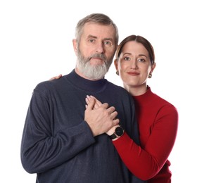 Photo of Family portrait of daughter and her father on white background