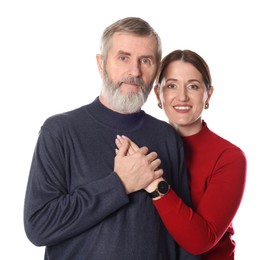 Photo of Family portrait of happy daughter and her father on white background