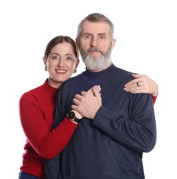 Photo of Family portrait of happy daughter and her father on white background