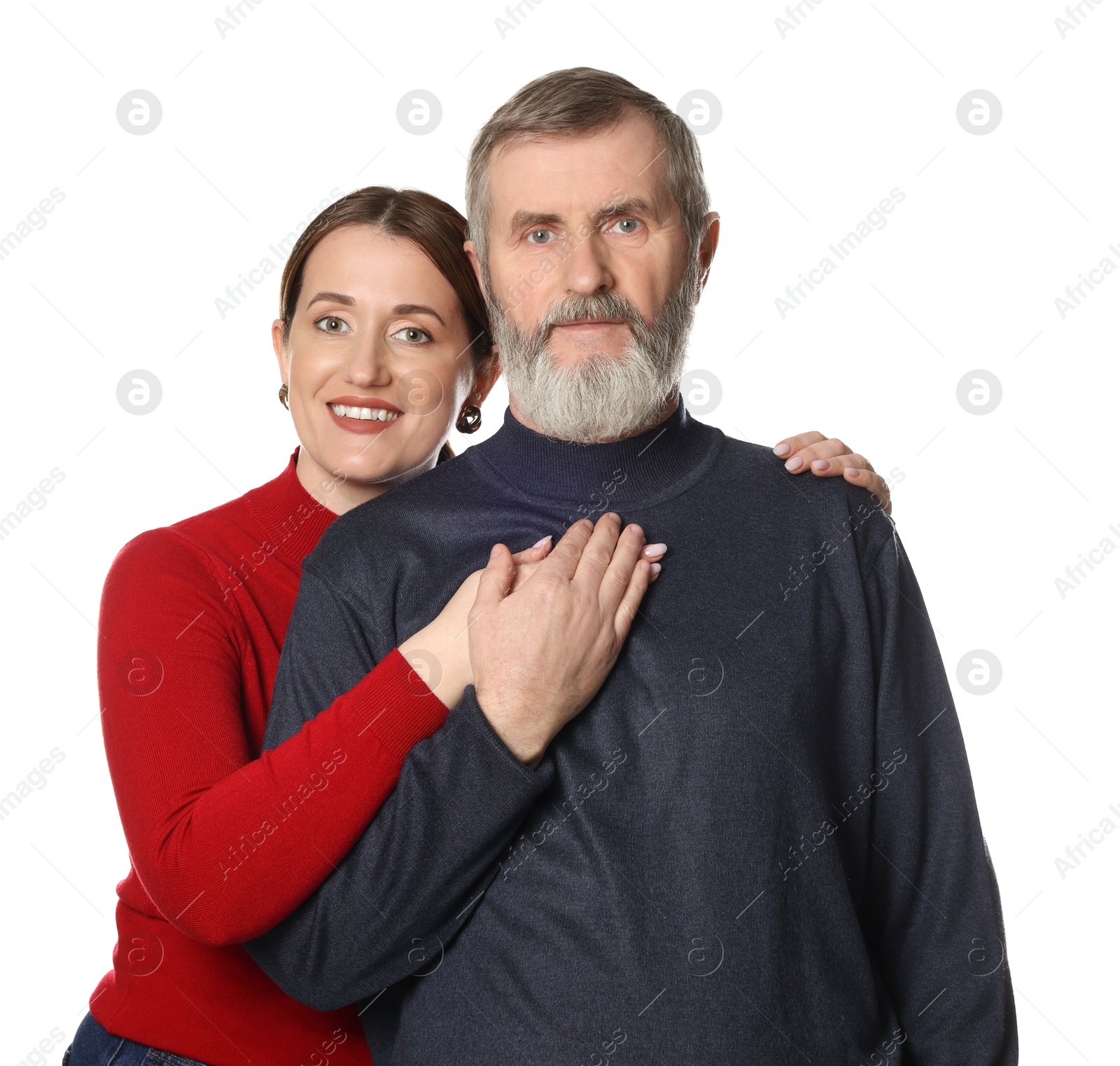 Photo of Family portrait of happy daughter and her father on white background