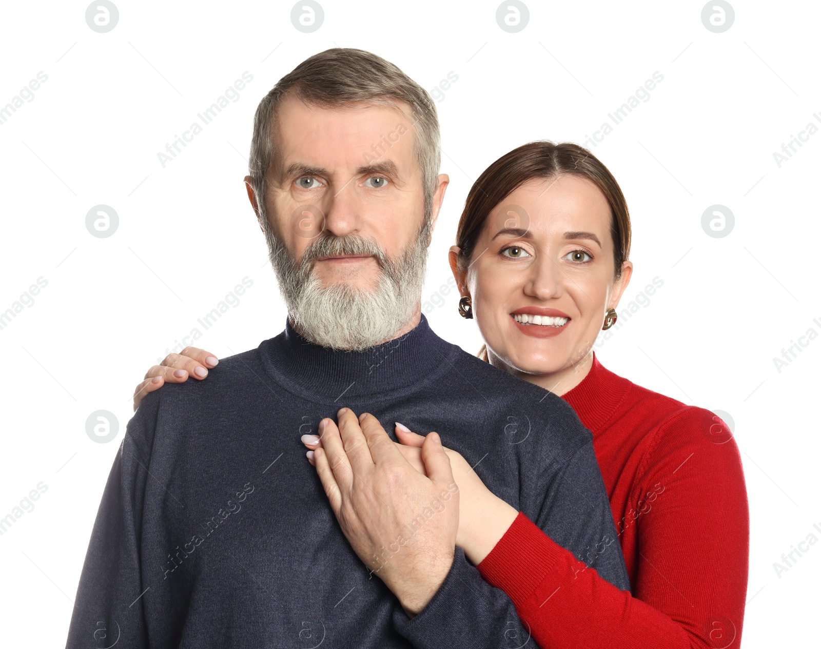 Photo of Family portrait of happy daughter and her father on white background