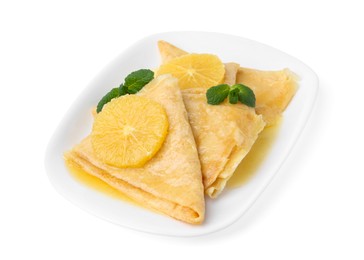 Photo of Delicious Crepes Suzette dessert isolated on white