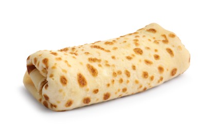 Photo of One delicious rolled crepe isolated on white