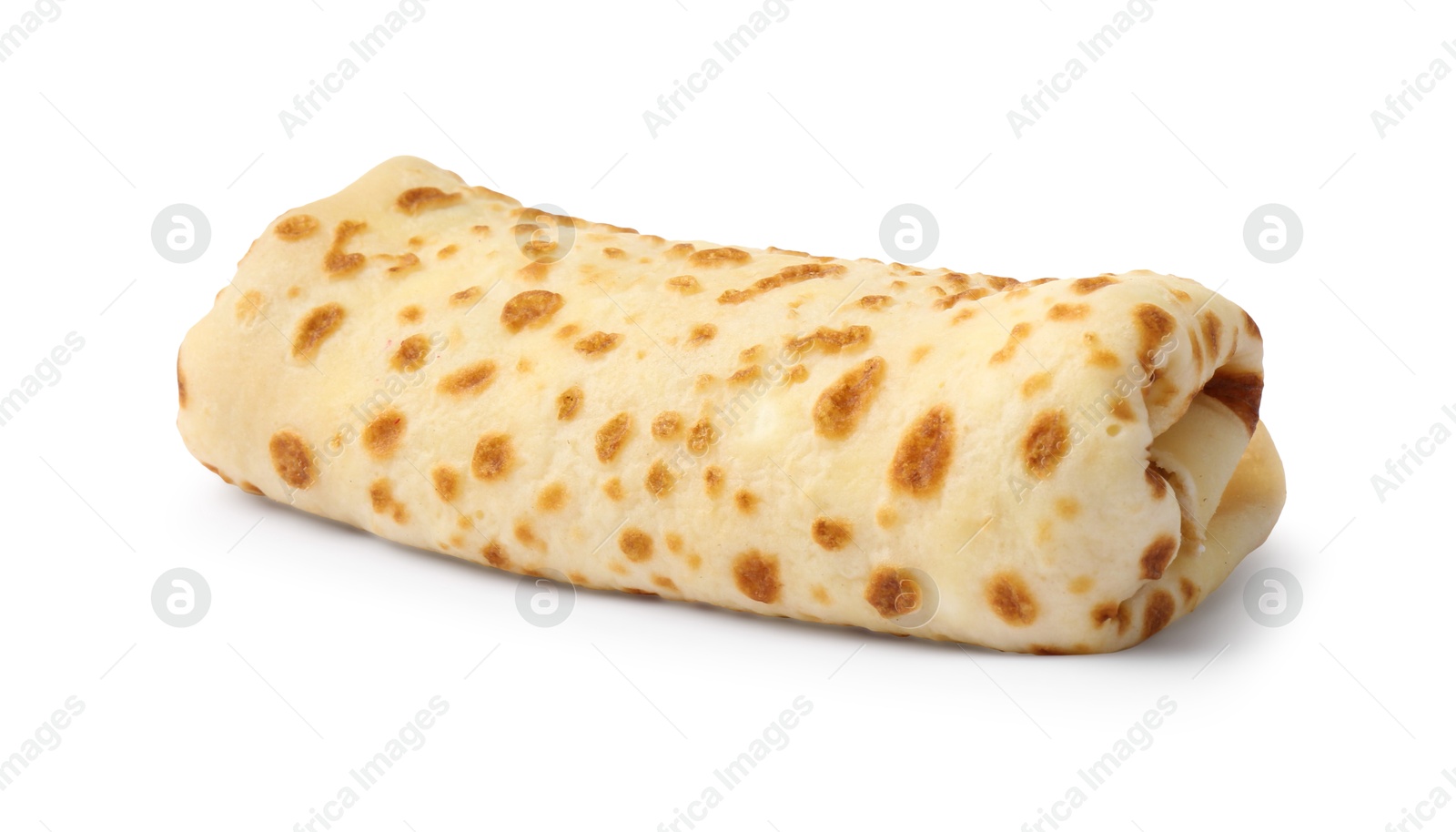 Photo of One delicious rolled crepe isolated on white