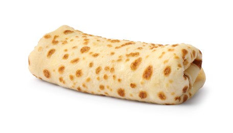 Photo of One delicious rolled crepe isolated on white