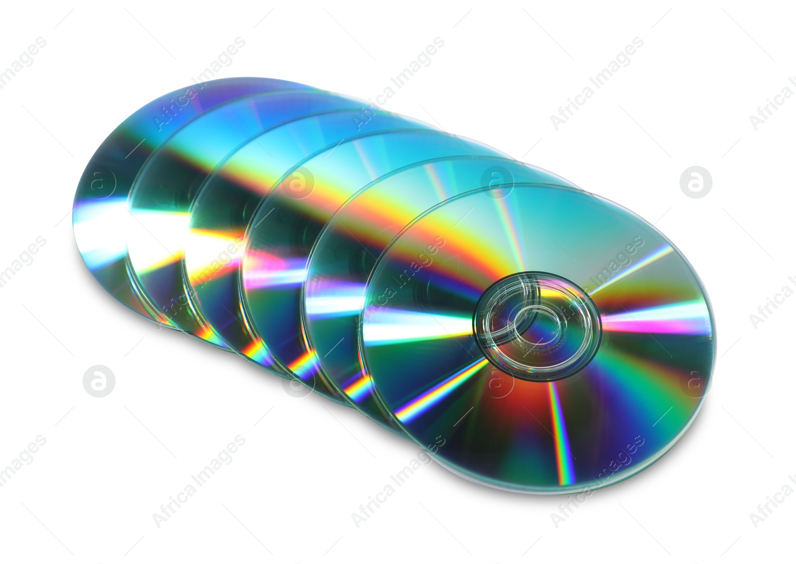 Photo of Many shiny compact discs on light background