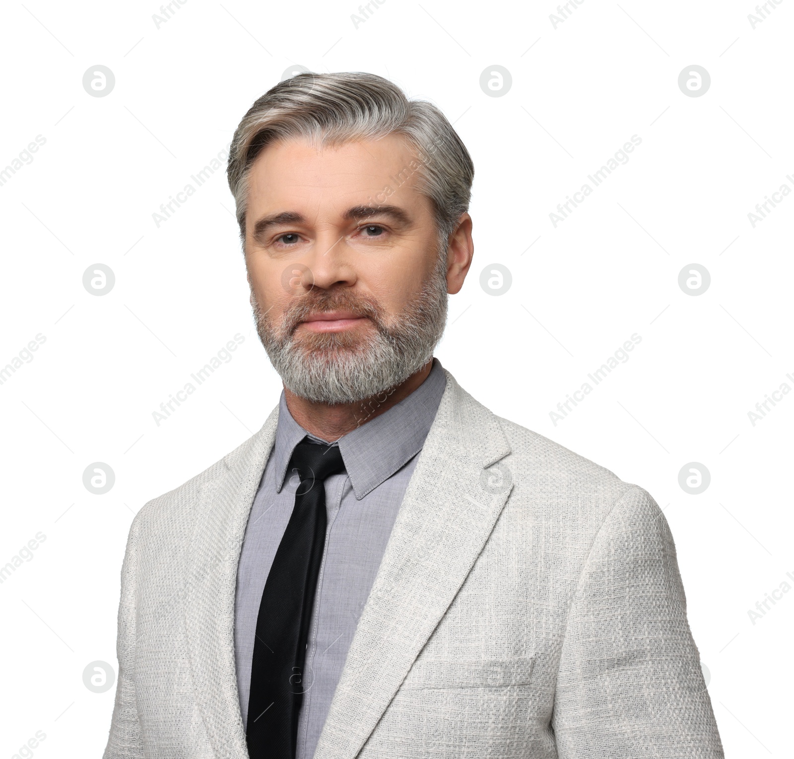 Photo of Portrait of banker in jacket on white background