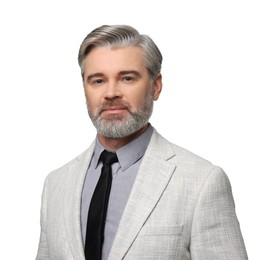 Photo of Portrait of banker in jacket on white background