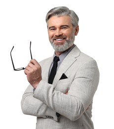 Photo of Portrait of banker with glasses on white background