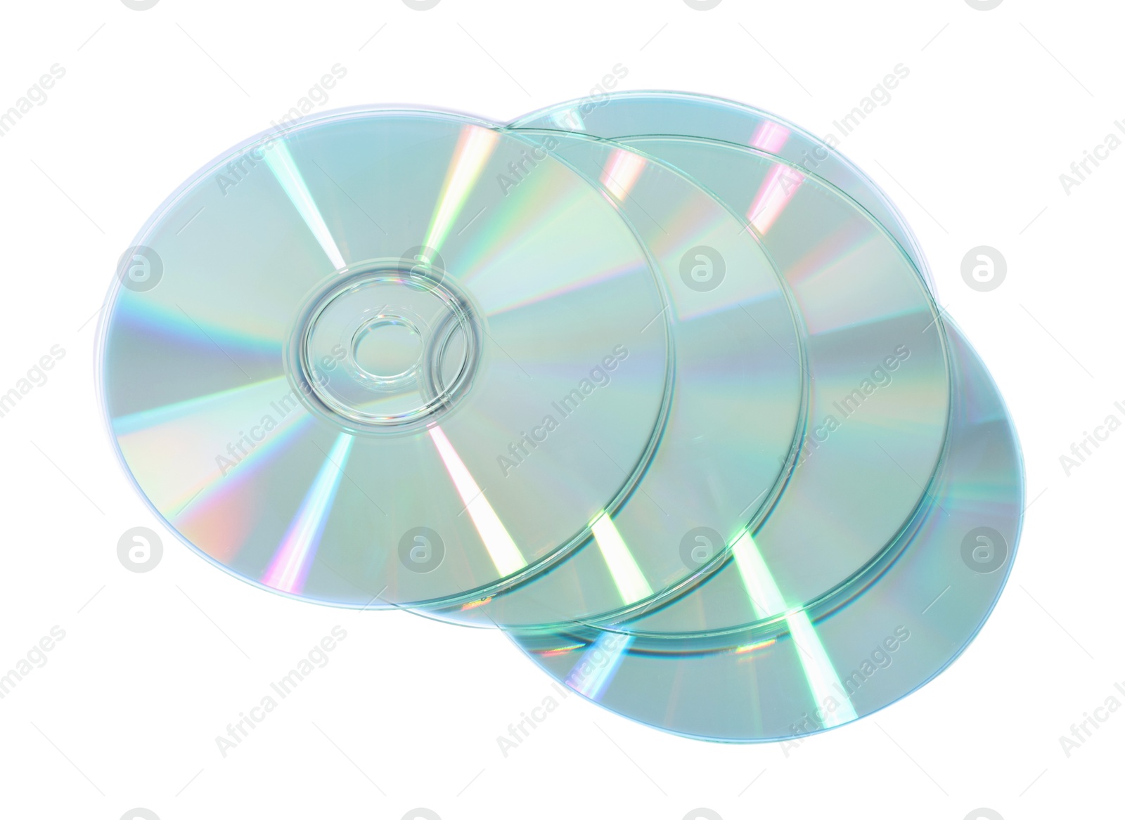 Photo of Many shiny compact discs isolated on white