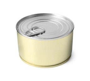 Photo of One closed tin can isolated on white