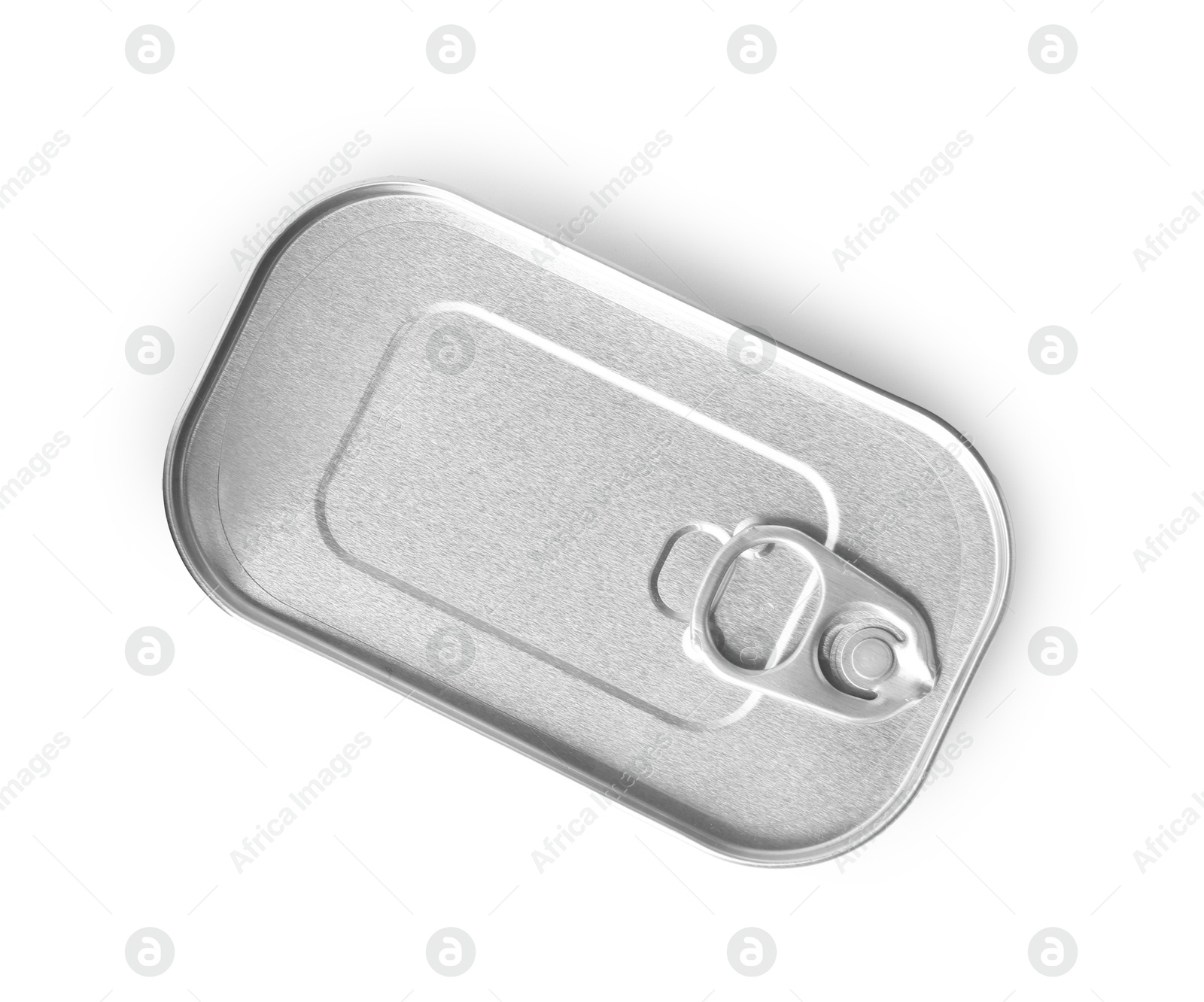 Photo of One closed tin can isolated on white, top view