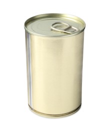 Photo of One closed tin can isolated on white