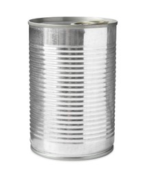 Photo of One closed tin can isolated on white