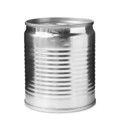 Photo of One closed tin can isolated on white