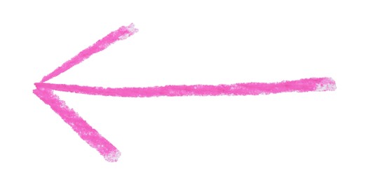 Photo of One pink drawn arrow isolated on white