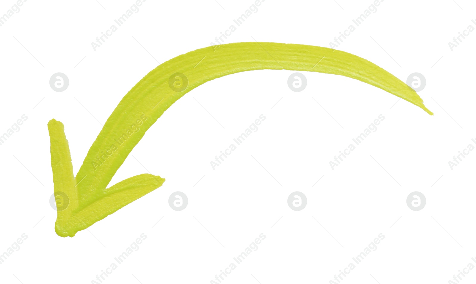 Photo of One yellow drawn arrow isolated on white