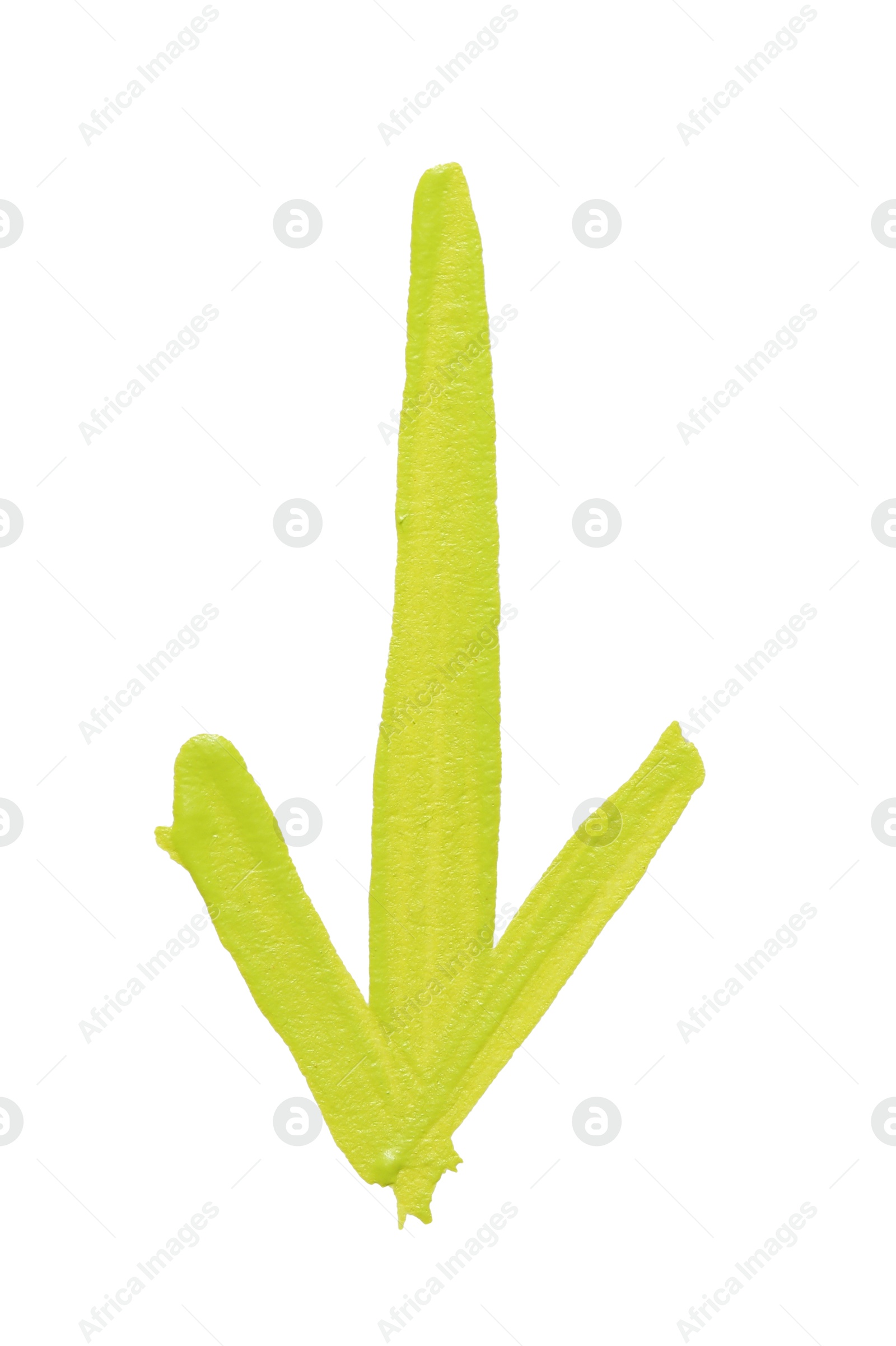 Photo of One yellow drawn arrow isolated on white