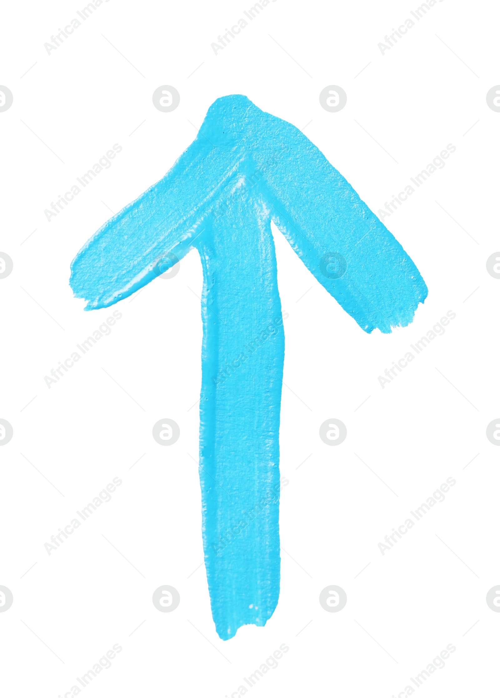 Photo of One light blue drawn arrow isolated on white