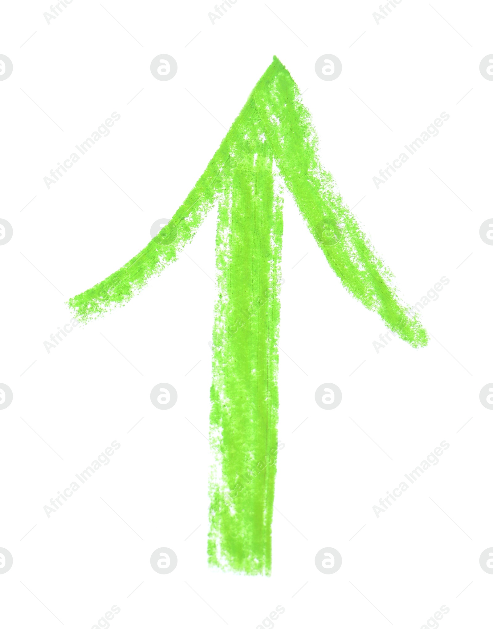 Photo of One green drawn arrow isolated on white