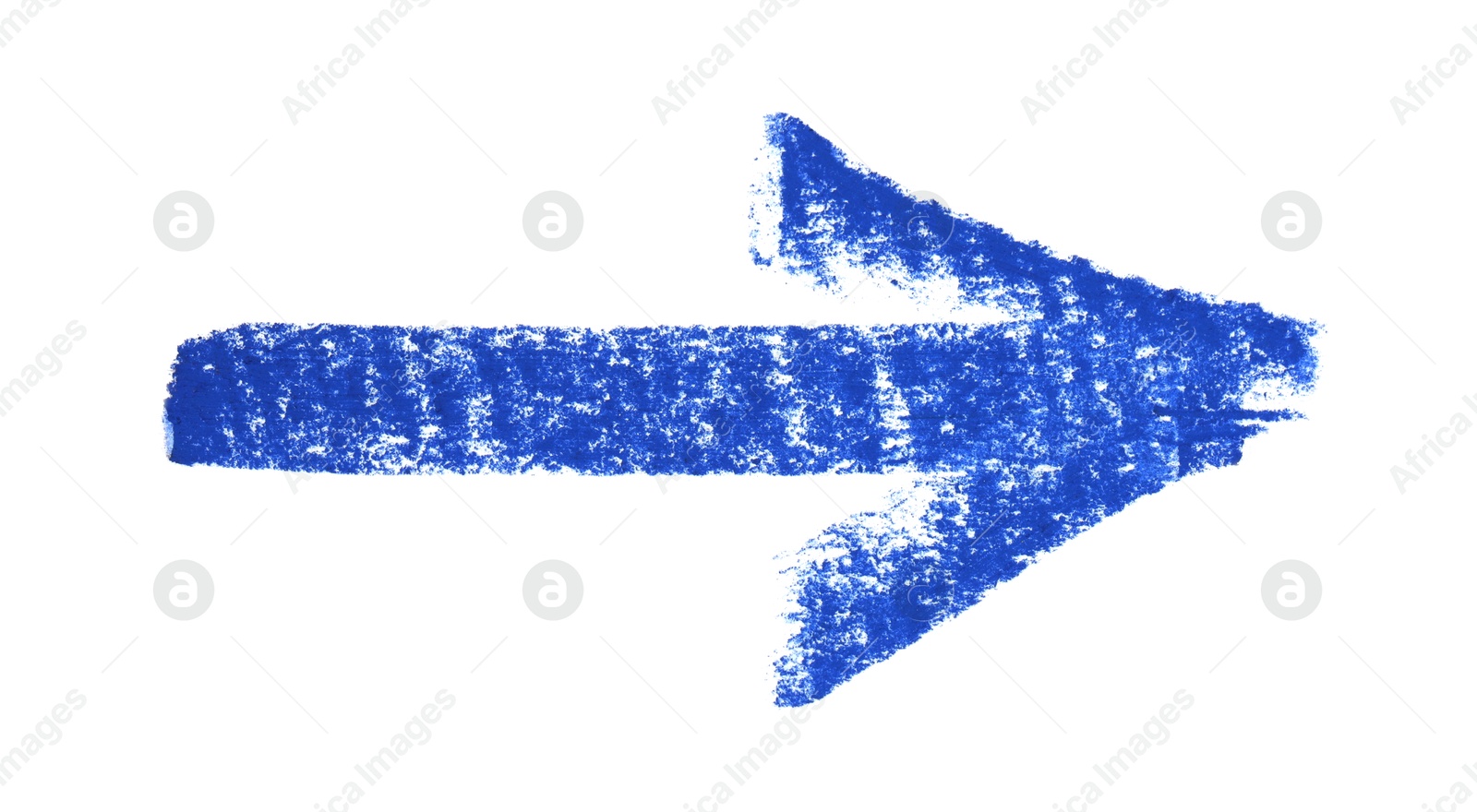 Photo of One blue drawn arrow isolated on white