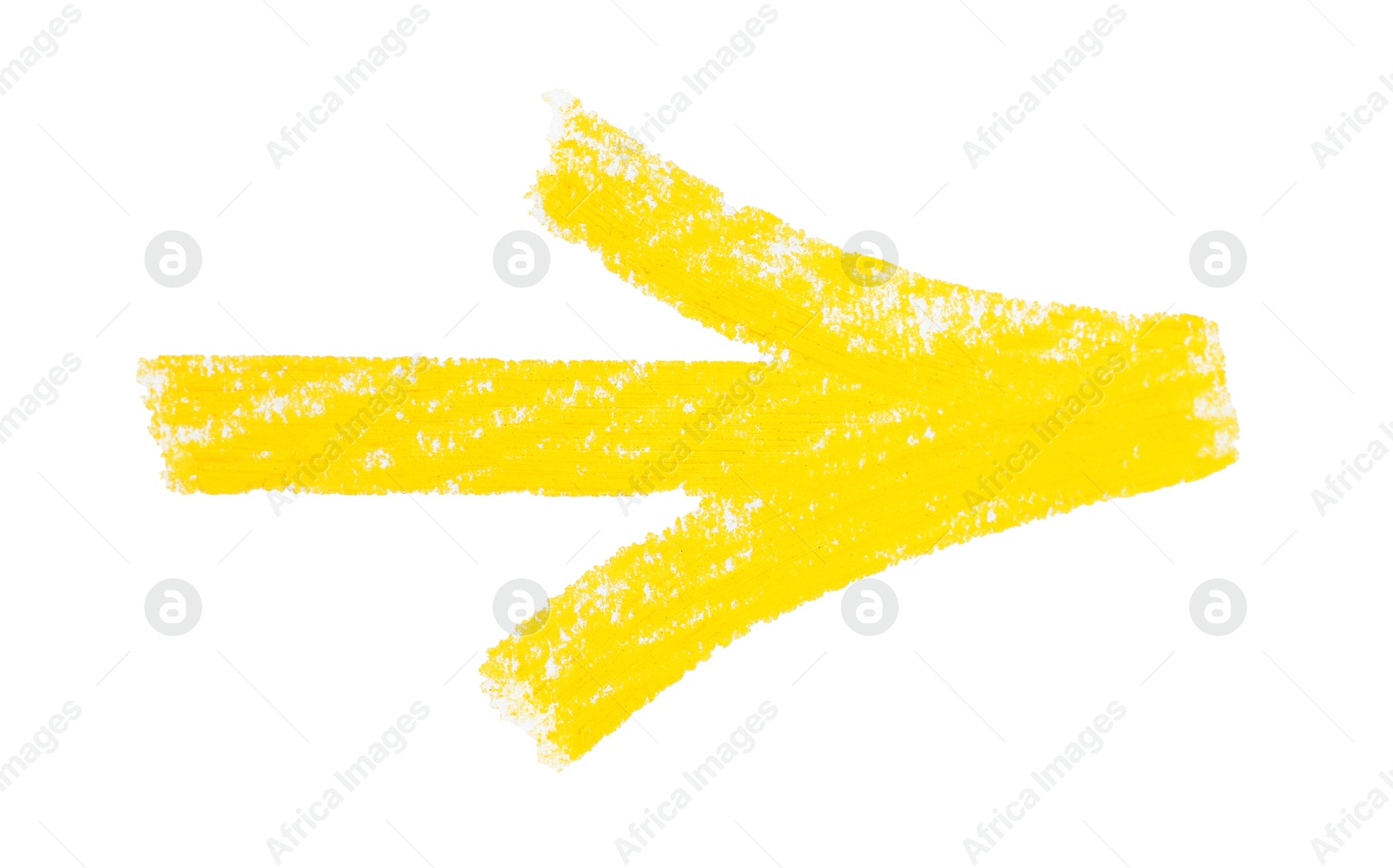 Photo of One yellow drawn arrow isolated on white