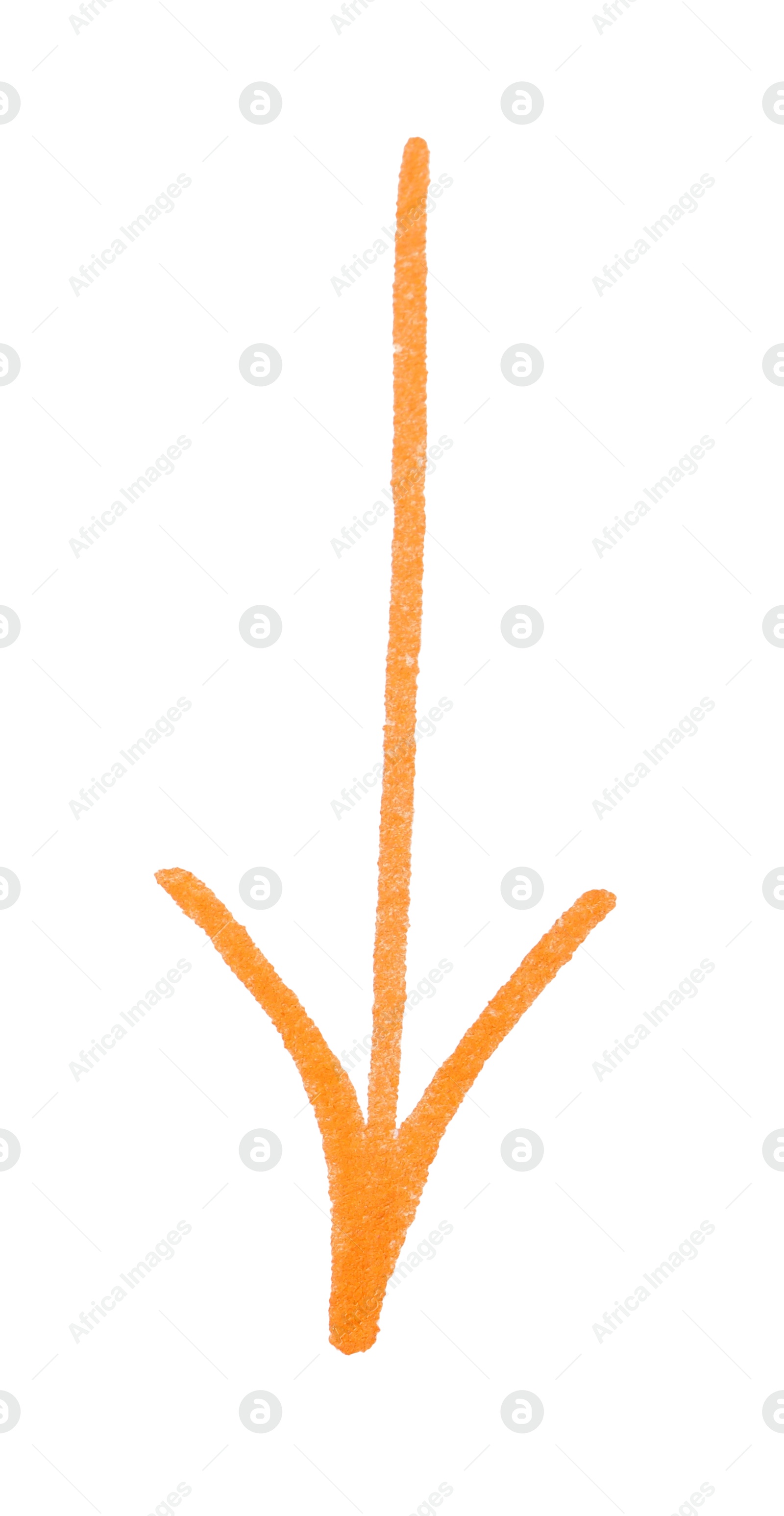 Photo of One orange drawn arrow isolated on white