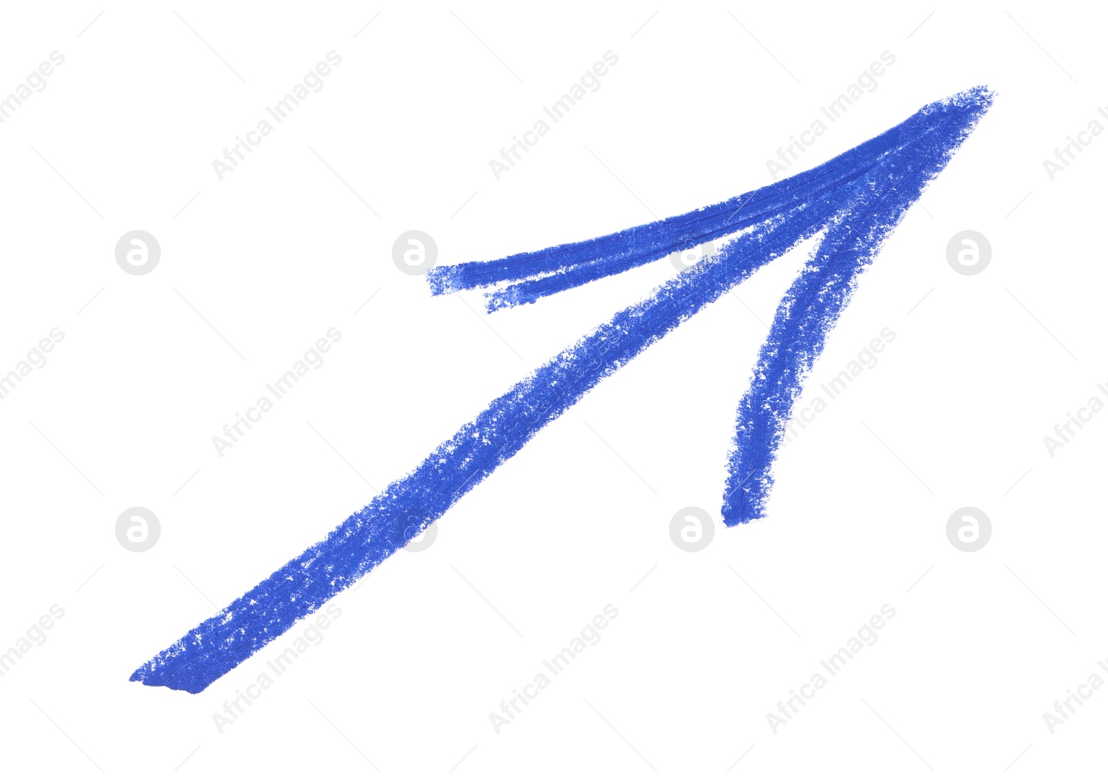 Photo of One blue drawn arrow isolated on white, above view